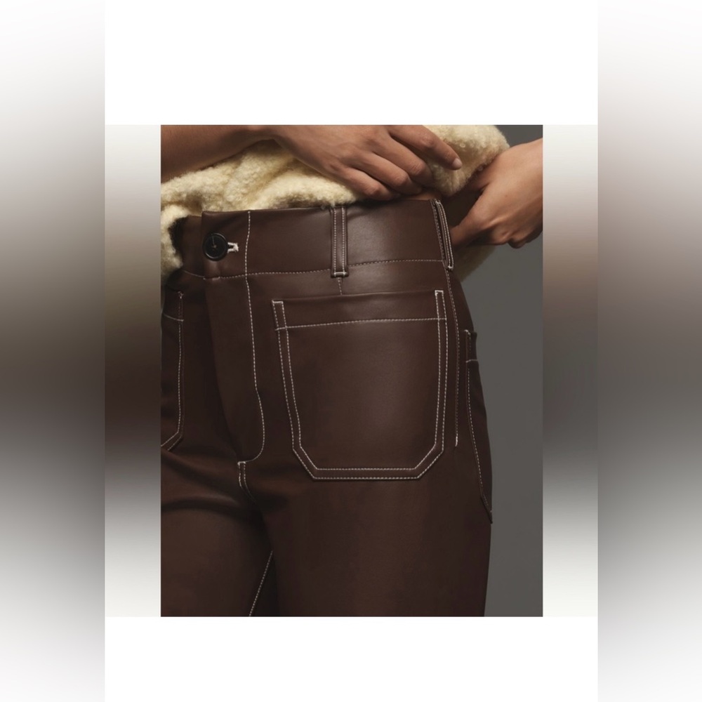 Anthropologie Maeve Collette Brown cropped Faux Leather Pants - Picture 3 of 9